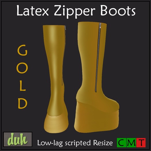 ::Duh!:: Zippered Latex Boots - Gold