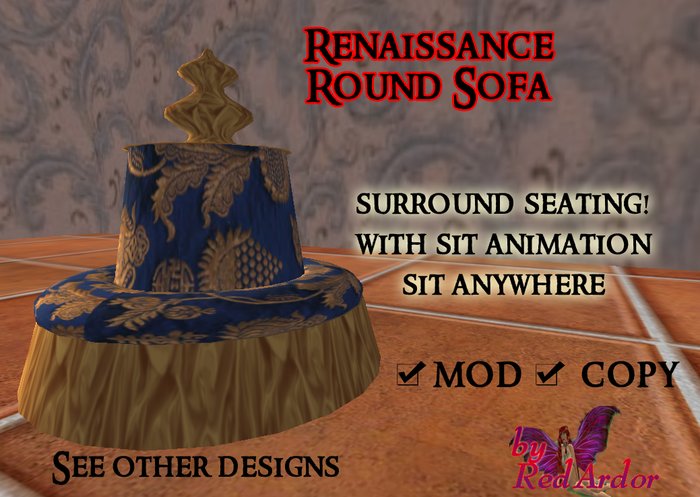 Round Sofa Seat Blue/Gold