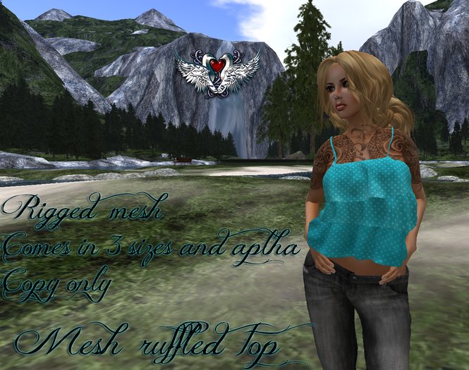 Mesh ruffled top turquoise
