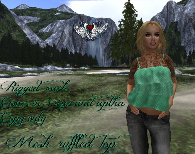 Mesh ruffled top green