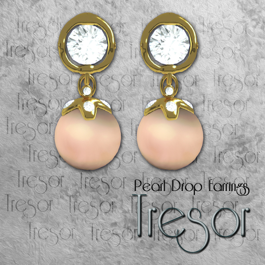 ::Tresor:: Pearl Drop Earrings, Mesh (Gold, Peach)