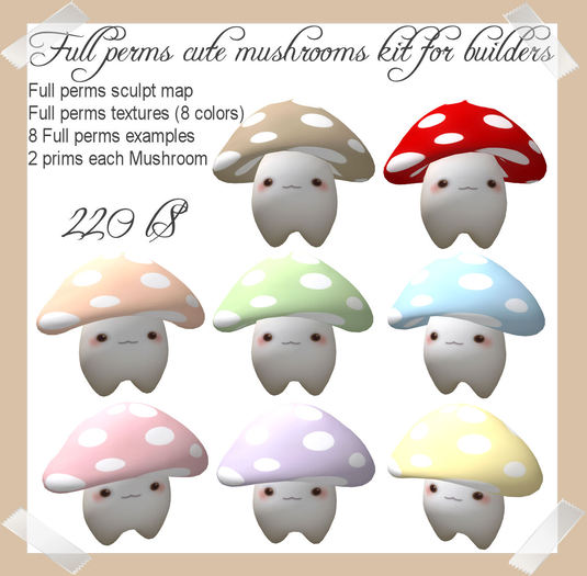 Full Perms cute Mushrooms kit for builders
