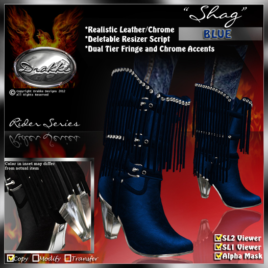 !Drakke! "Shag" Lady's Biker Boots(Blue)  ~Works with ALL Viewers (Comes with Alpha Masks)