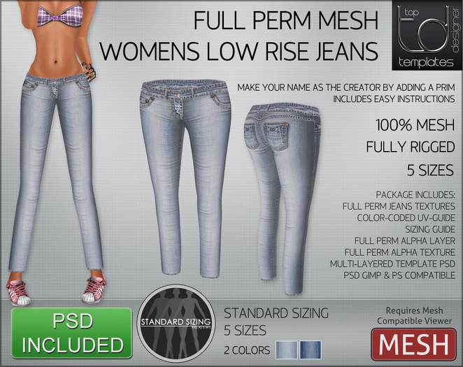 - TD TEMPLATES - Womens MESH Low Rise Jeans *FULL PERMS*