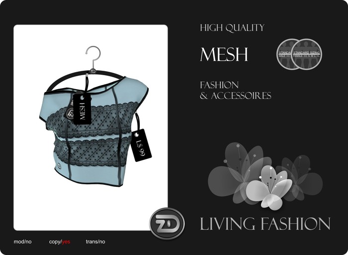 [ZD] MESH - Off-Shoulder T - Blue