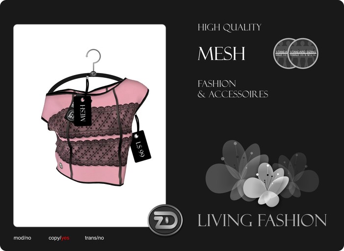 [ZD] MESH - Schulterfreies Shirt - Rosa