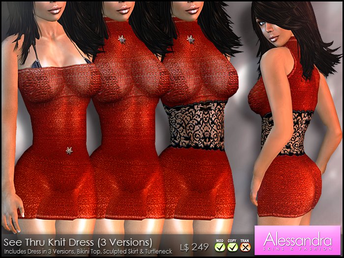 ALESSANDRA - See Thru Knit Dress (3 Versions) RED