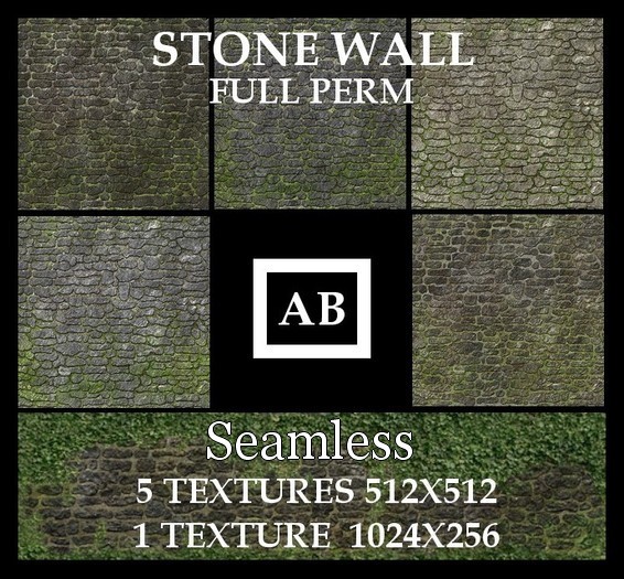 6 textures stone wall and ivy full perm