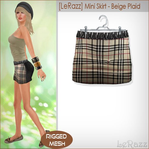 [LeRazz] Mini Skirt - Beige Plaid (Rigged Mesh)