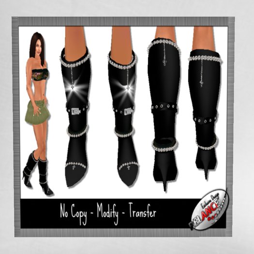FULL PERM BLACK & SILVER STUD BOOTS - 10L