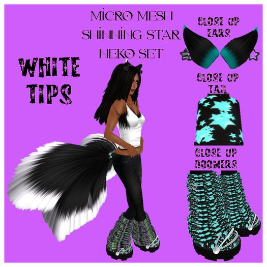 Micro Mesh Shinning Star White Tips Neko Set