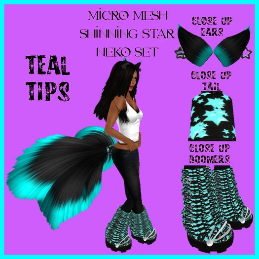 Micro Mesh Shinning Star Teal Tips Neko Set