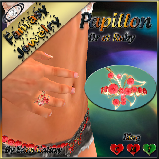 BAGUE PAPILLON OR ET RUBY