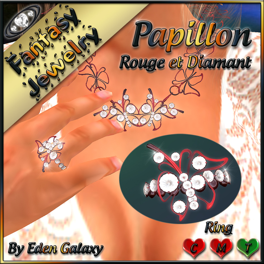 BAGUE PAPILLON ROUGE ET DIAMANTS