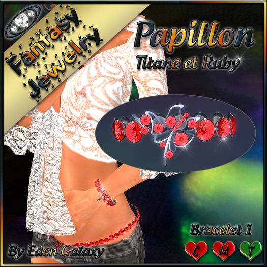 BRACELET 1 PAPILLON TITANE ET RUBY