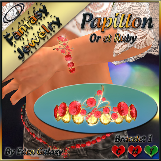 BRACELET 1 PAPILLON OR ET RUBY
