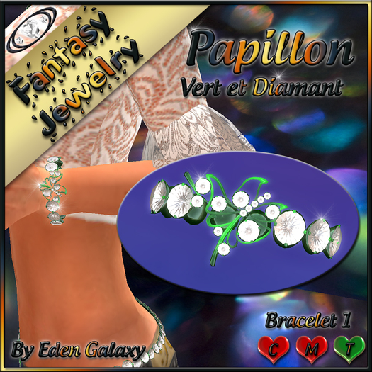 BRACELET 1 PAPILLON VERT ET DIAMANTS
