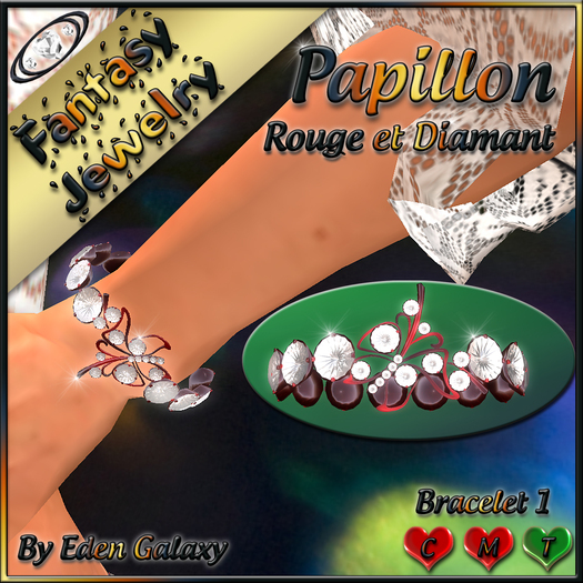 BRACELET 1 PAPILLON ROUGE ET DIAMANTS