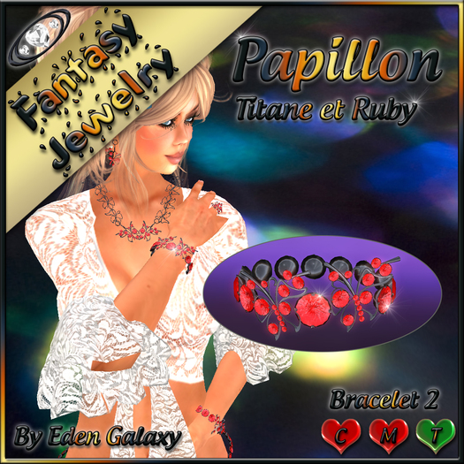 BRACELET 2 PAPILLON TITANE ET RUBY