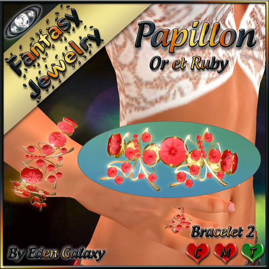 BRACELET 2 PAPILLON OR ET RUBY