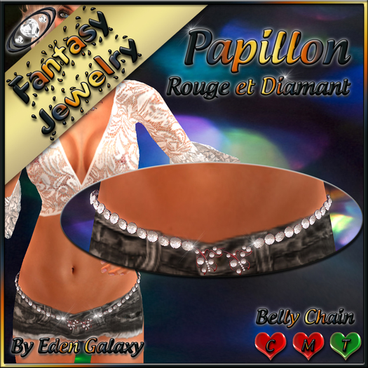 BELLY CHAIN PAPILLON ROUGE ET DIAMANTS