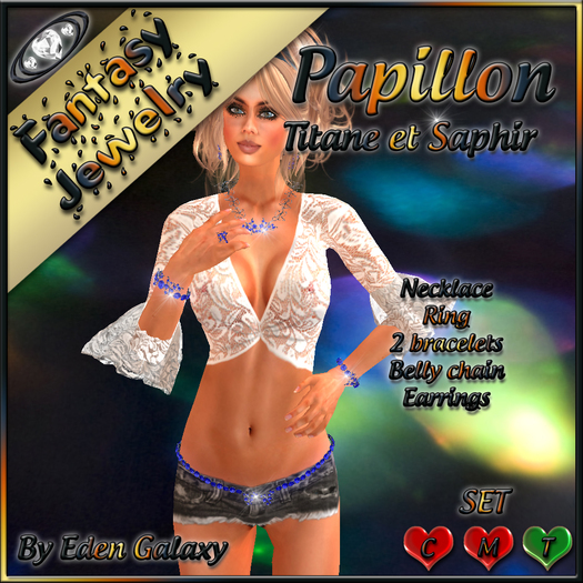 PARURE PAPILLON TITANE ET SAPHIR