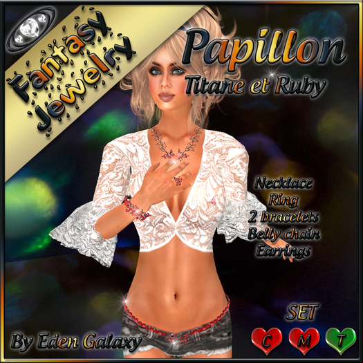 PARURE PAPILLON TITANE ET RUBY