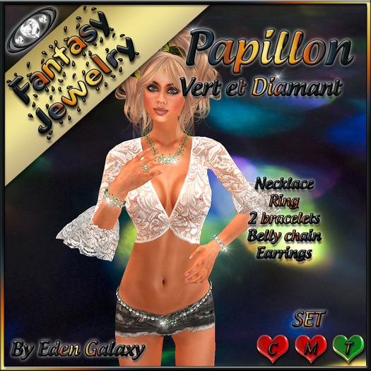 PARURE PAPILLON VERT ET DIAMANTS