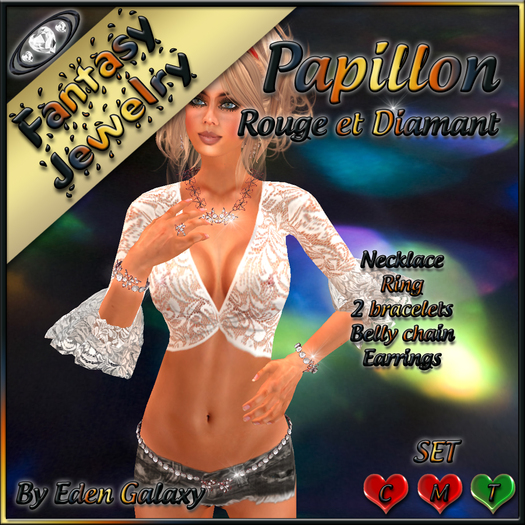PARURE PAPILLON ROUGE ET DIAMANT