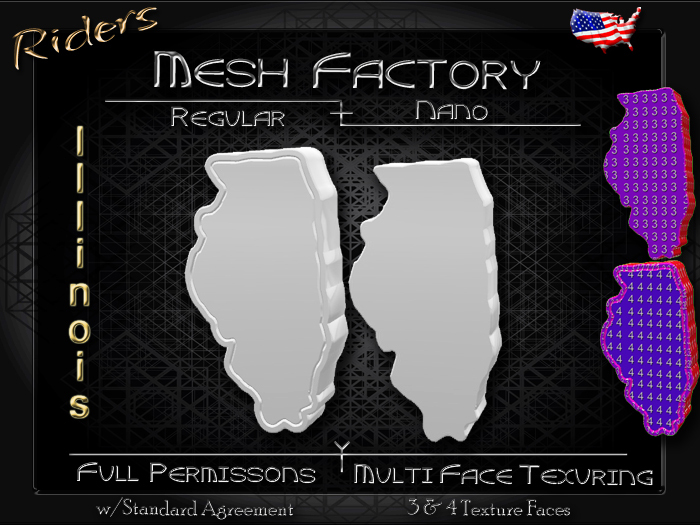 Riders - Full Permission Mesh, NANO Incl. Multiple Face Texturing - Jewelry, Charms, Buckles, Buttons, Logos - Illinois