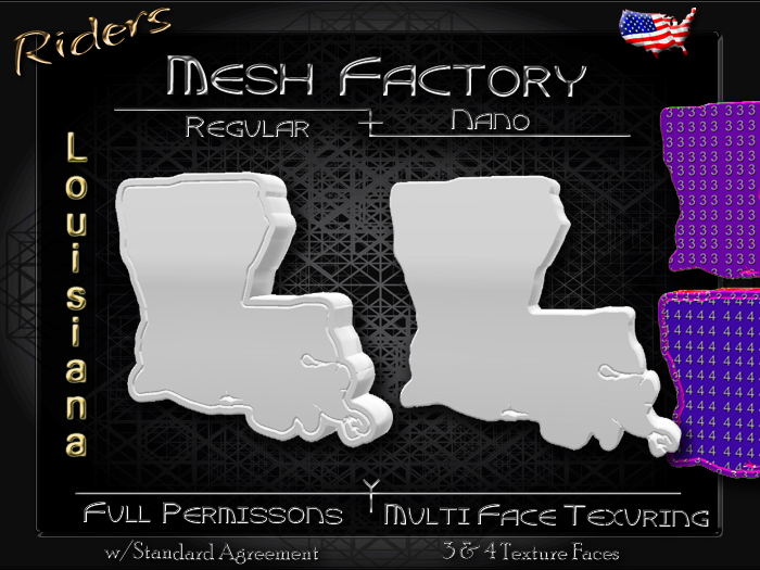 Riders - Full Permission Mesh, NANO Incl. Multiple Face Texturing - Jewelry, Charms, Buckles, Buttons, Logos - Louisiana