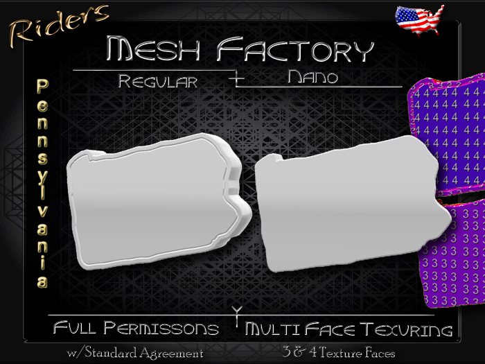 Riders - Full Permission Mesh, NANO Incl. Multiple Face Texturing - Jewelry,Charms,Buckles,Buttons,Logos,Pennsylvania