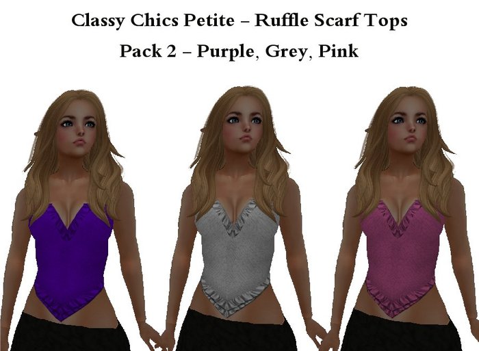 Classy Chics Petite  - Ruffle Scarf Tops Pack 2 - Purple, Grey, Pink