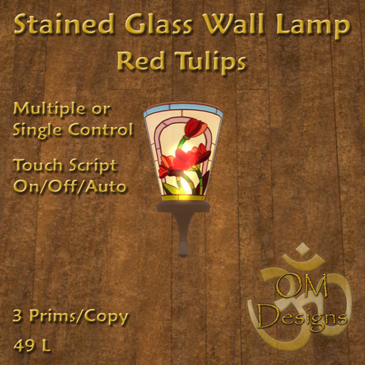 Stained Glass Wall Lamps: Red Tulips - OM Designs