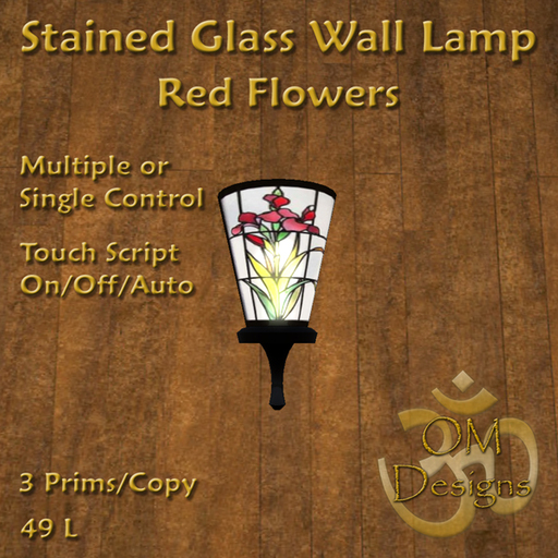 Stained Glass Wall Lamps: Red Flowers - OM Designs