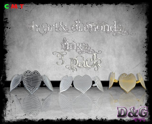 D&G Heart & Diamonds Rings 3 PaCk