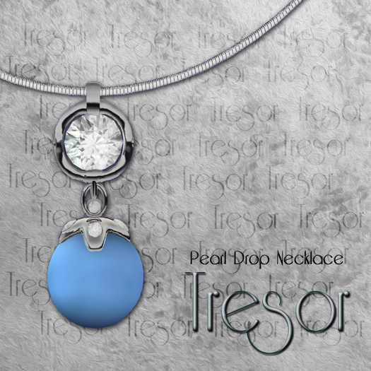 ::Tresor::  Pearl Drop Necklace, Mesh (Silver, Sky) 