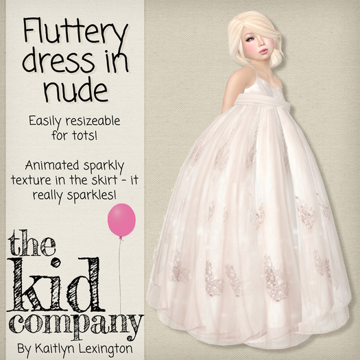the kid company. fluttery dress. nude.