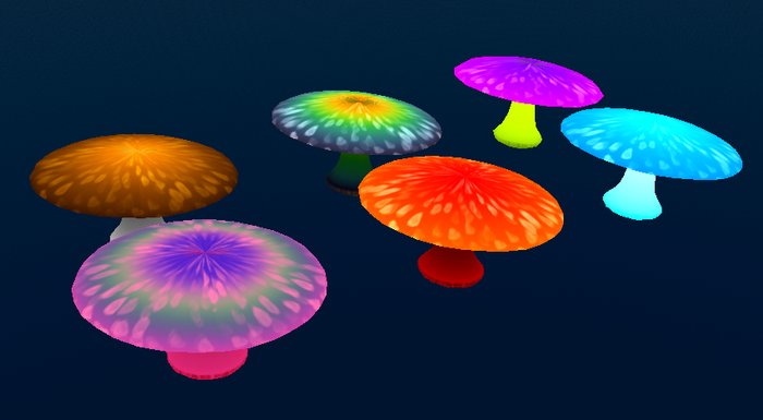 6 Poisoned Mushrooms 1 Prim Each full permission by Q