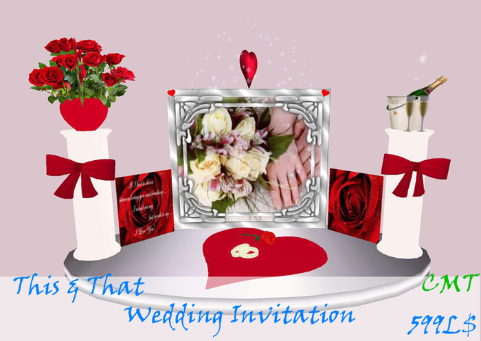 This & That Red Heart Wedding Invitation (Boxed)