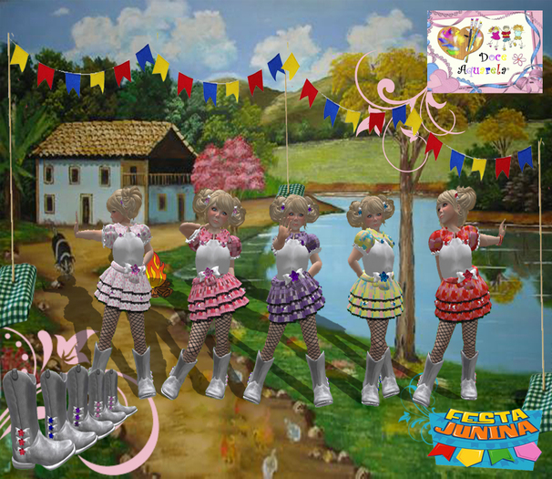{**}DOCE AQUARELA{**} Vestido Quadrilha Amarelo.