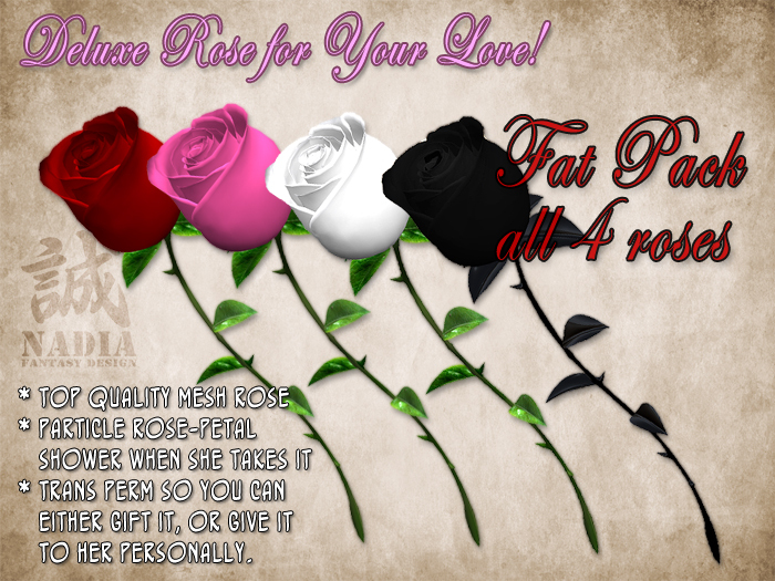 ~Nadia~ Deluxe Rose FATPACK - All four colors of mesh roses
