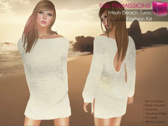 Full Perm CLASSIC RIGGED MESH White Boat Neckline Long Sleeve Keyhole Cut Out Back Loose White Beach Tunic Dress 
