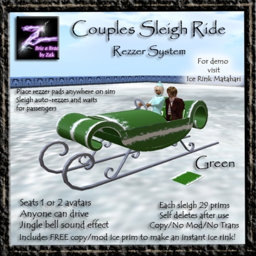 BBZ Couples Winter Snow Sleigh Ride Rezzer System Green 