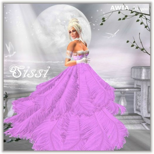 SISSI Feather Gown incl. Pearl Chocker Federballrobe