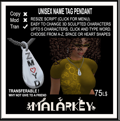 Unisex Name Tag Pendant