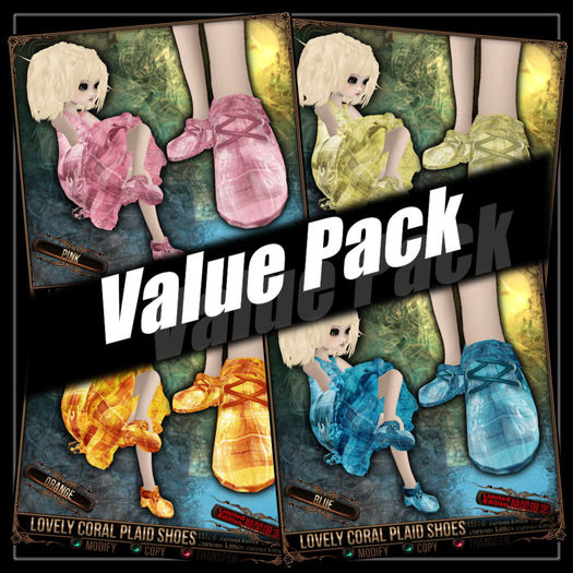 [Mesh] =^.^= Curious Kitties Unreal Fuzz - [Limited Edition] Lovely Coral Plaid Shoes - Value Pack