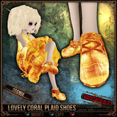 [Mesh] =^.^= Curious Kitties Unreal Fuzz - [Limited Edition] Lovely Coral Plaid Shoes - Orange