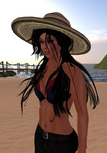 Stripped line summer hat -- cream