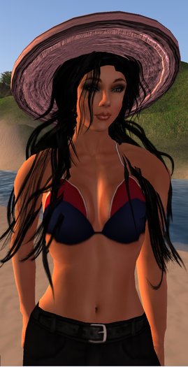 Stripped line summer hat -- pink